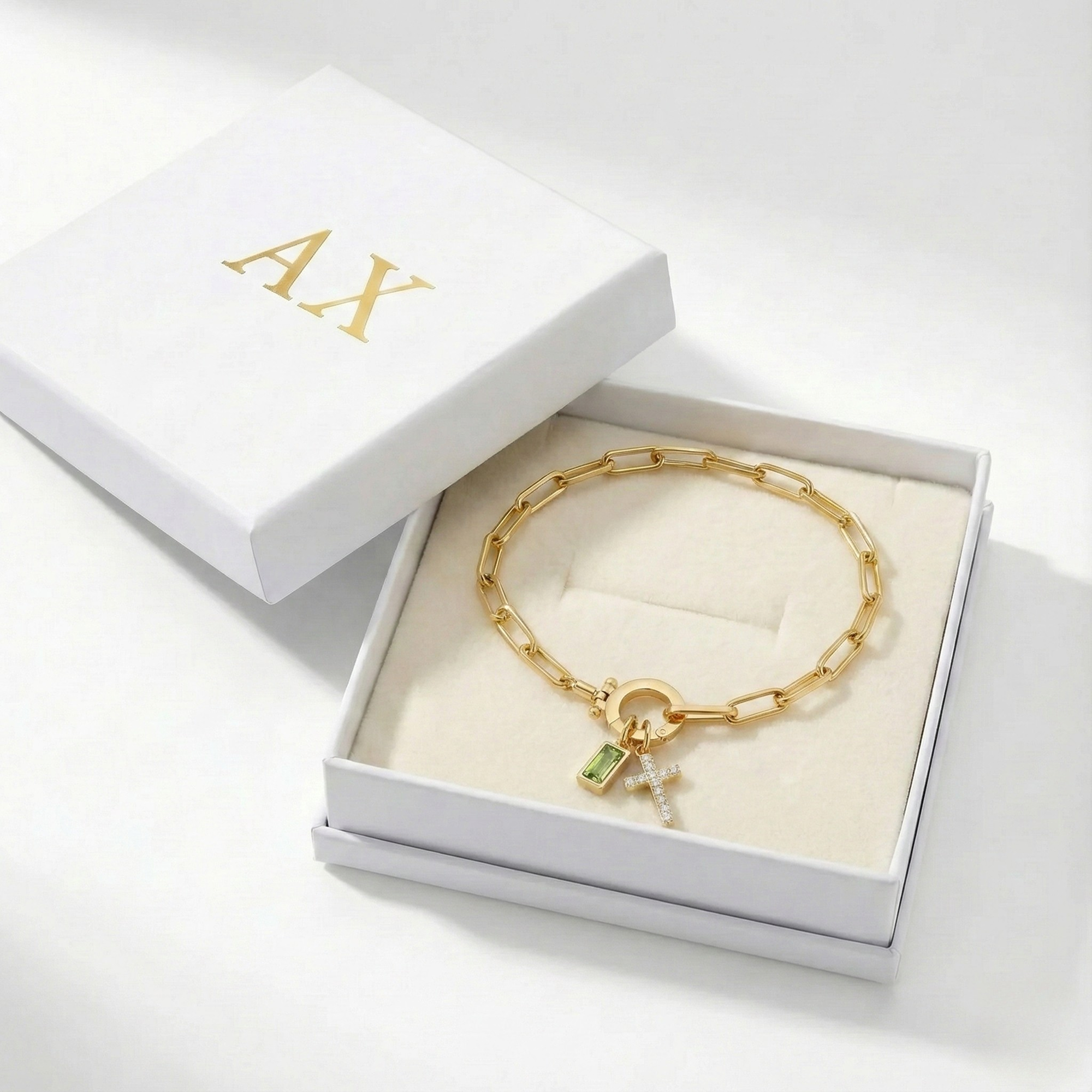 Pulseira Elos Cruz com Pedra do Mês