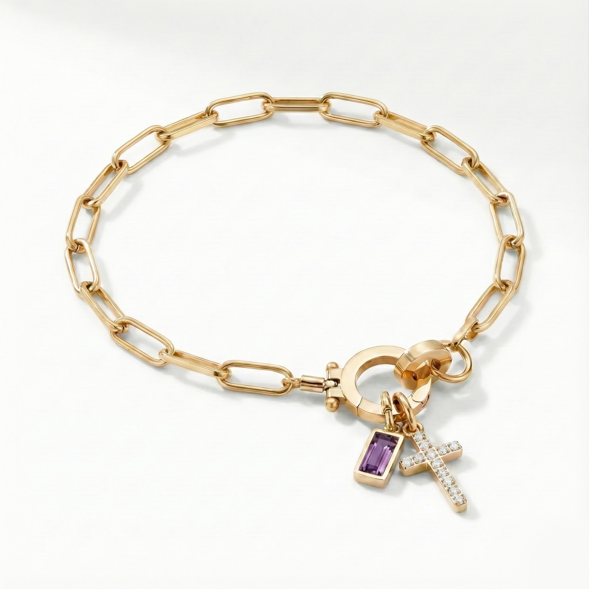 Pulseira Elos Cruz com Pedra do Mês