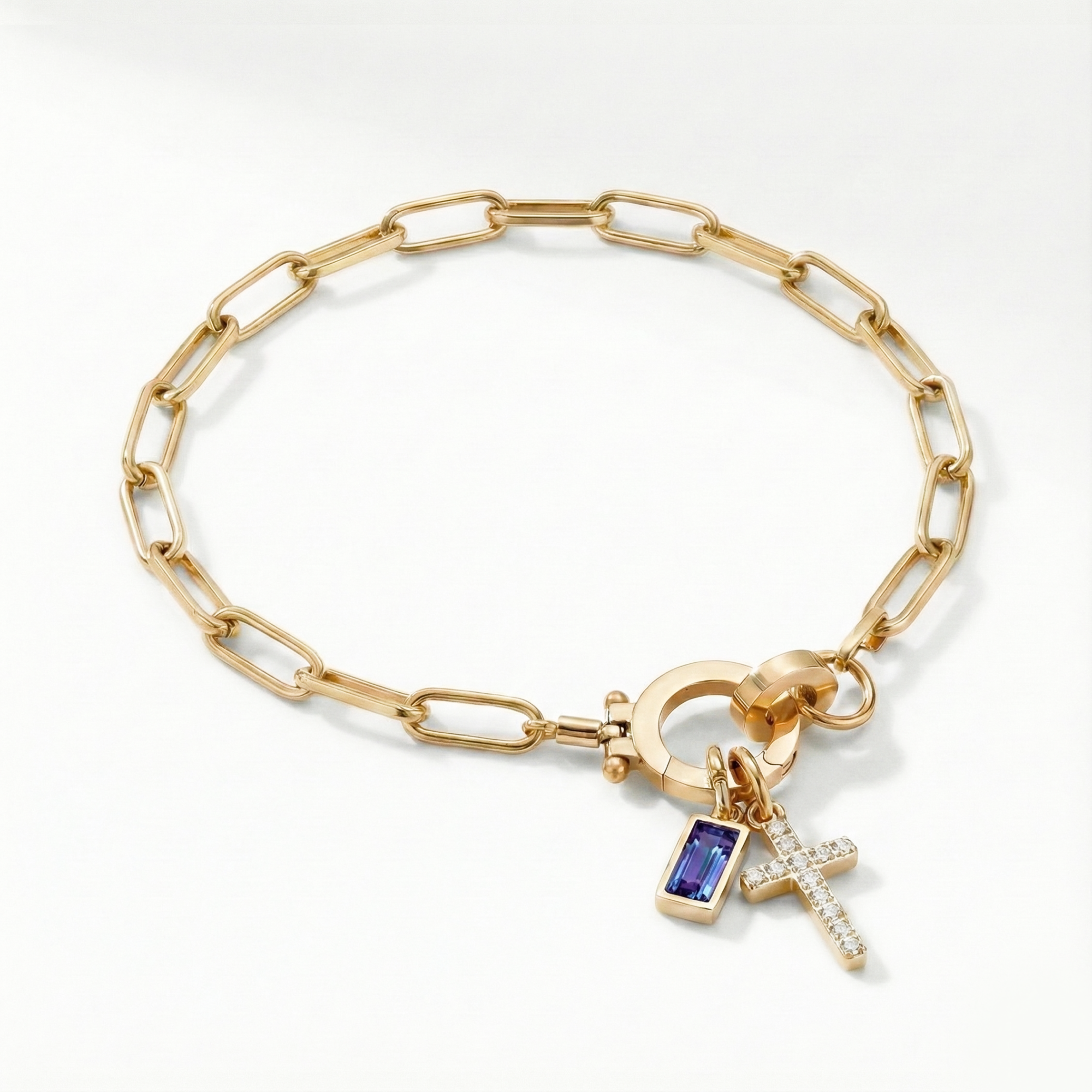 Pulseira Elos Cruz com Pedra do Mês