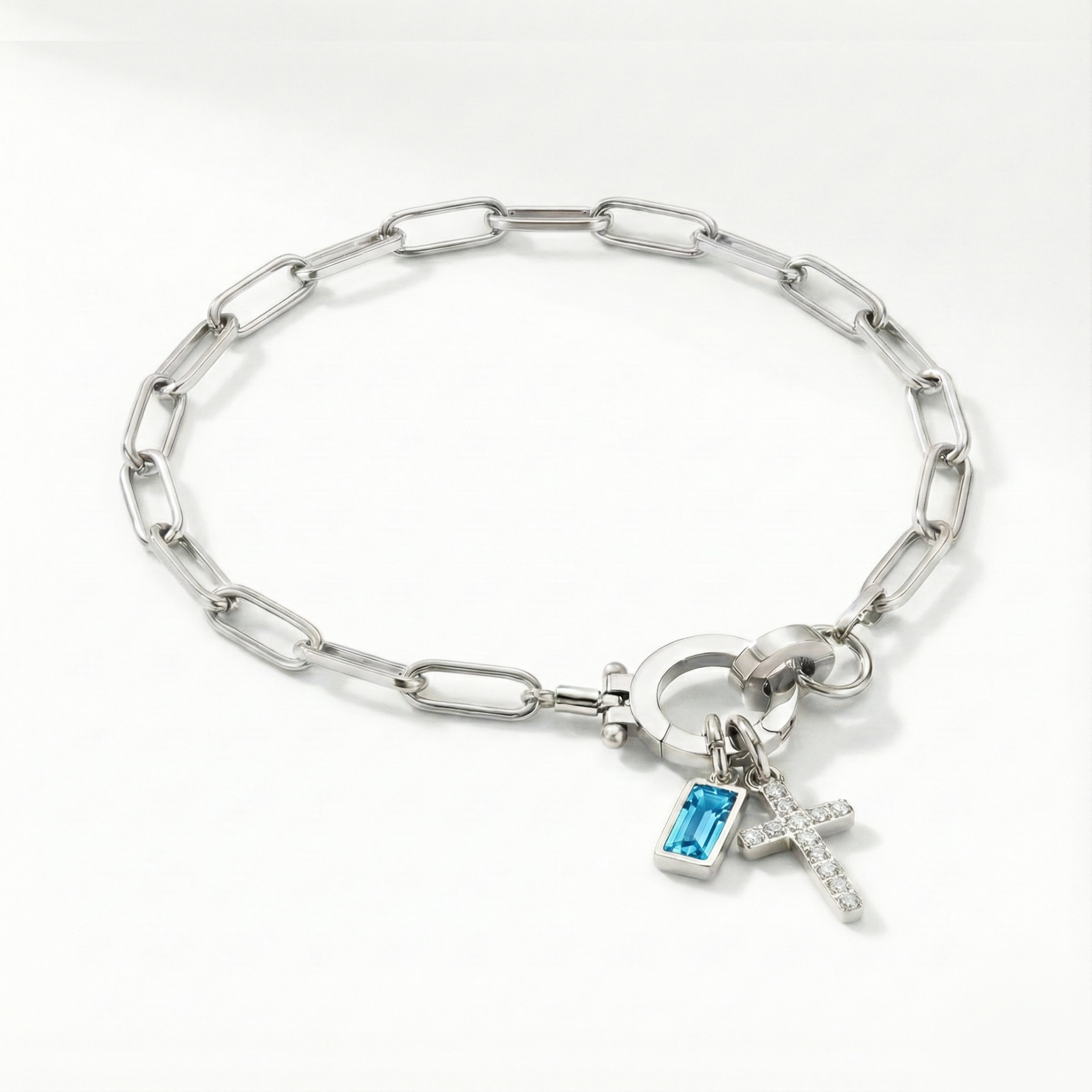 Pulseira Elos Cruz com Pedra do Mês