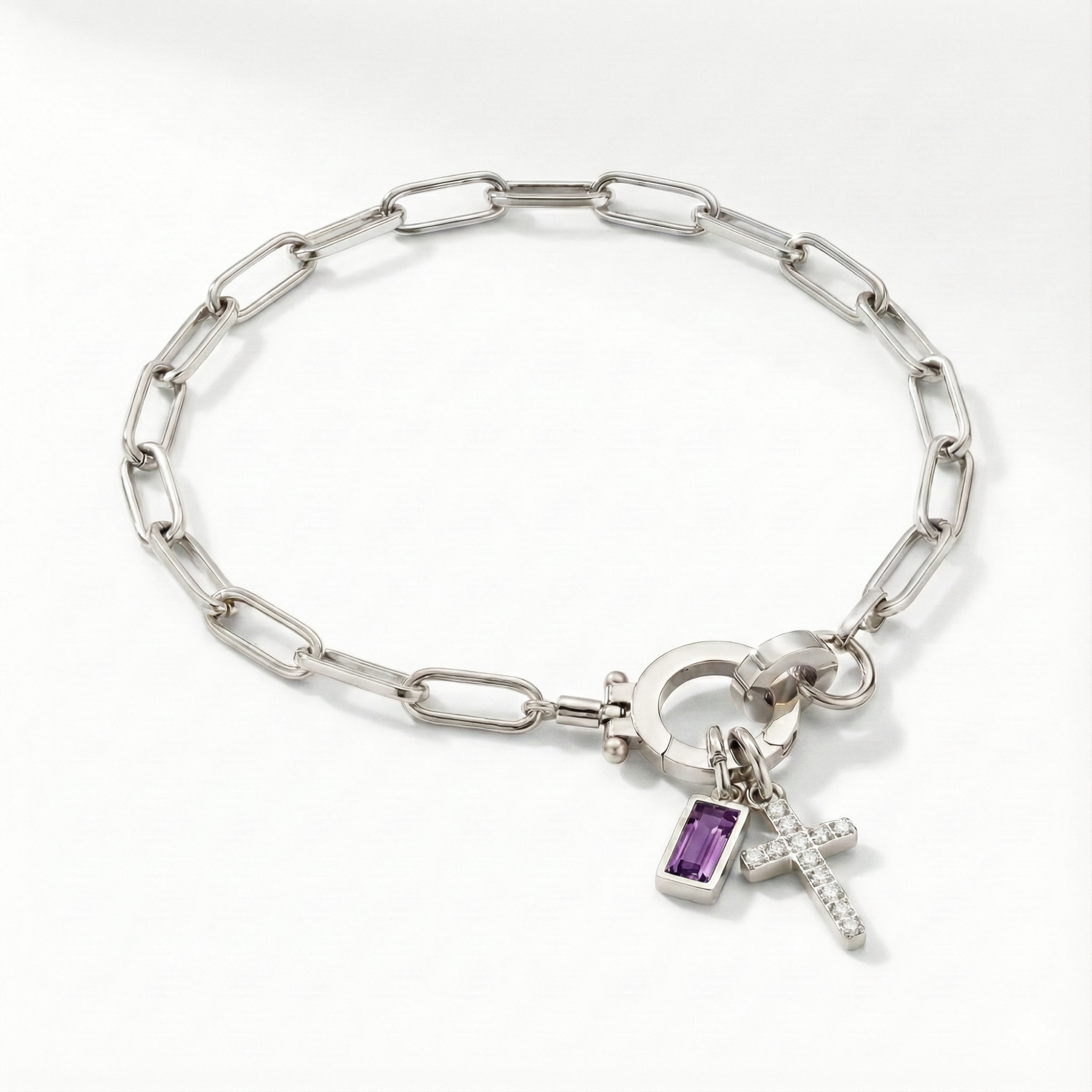 Pulseira Elos Cruz com Pedra do Mês