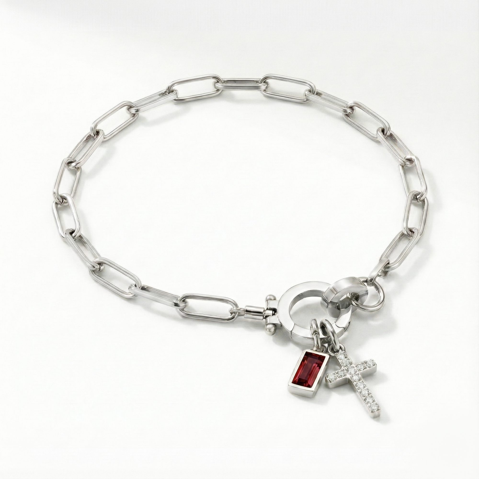 Pulseira Elos Cruz com Pedra do Mês