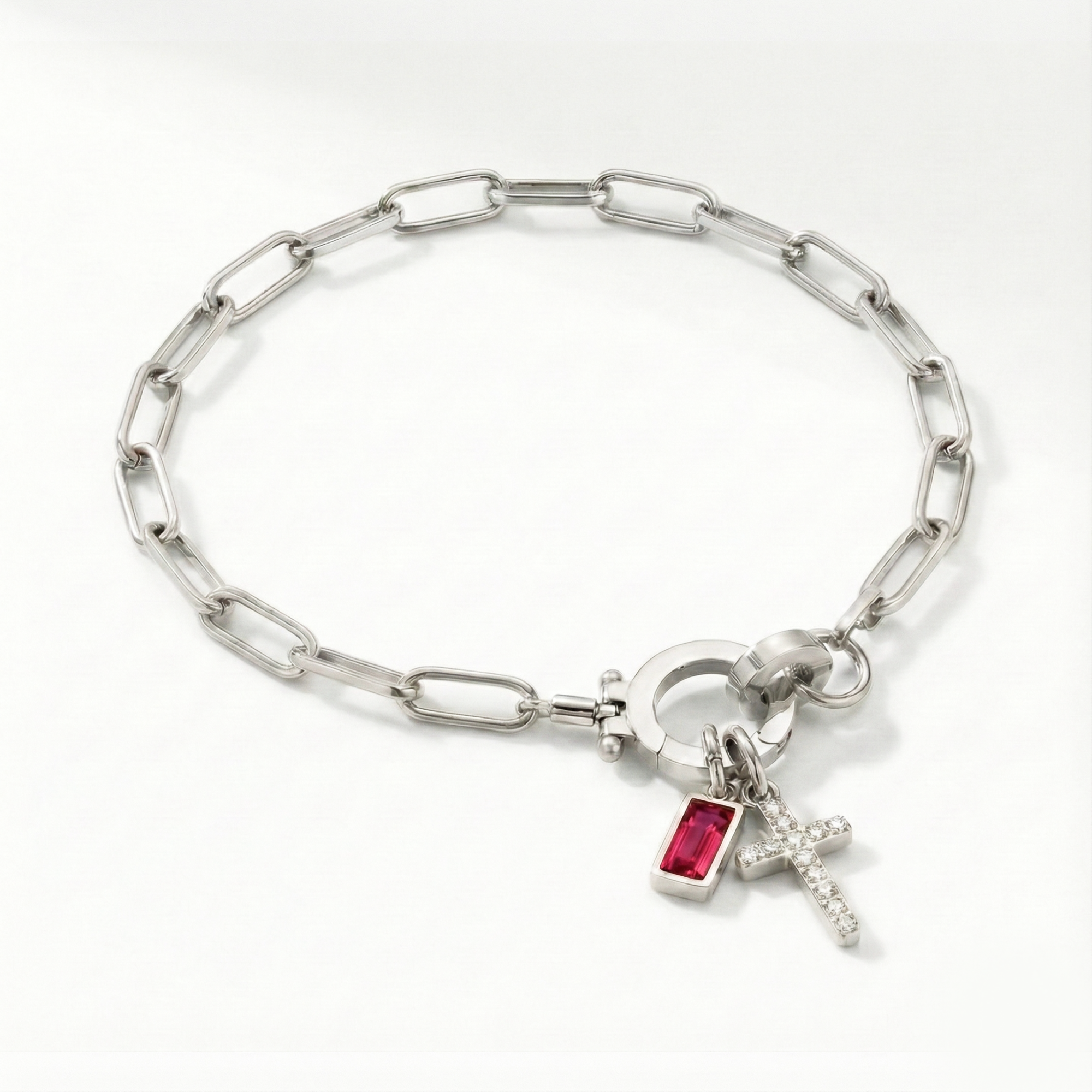 Pulseira Elos Cruz com Pedra do Mês