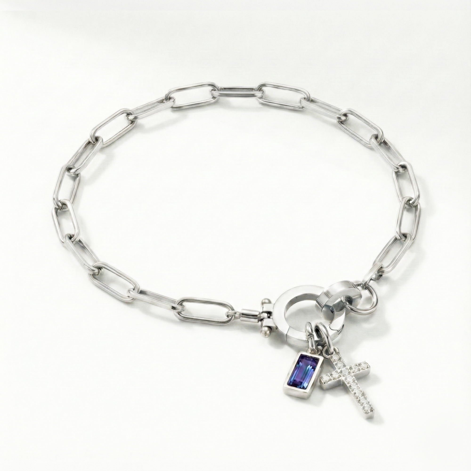 Pulseira Elos Cruz com Pedra do Mês