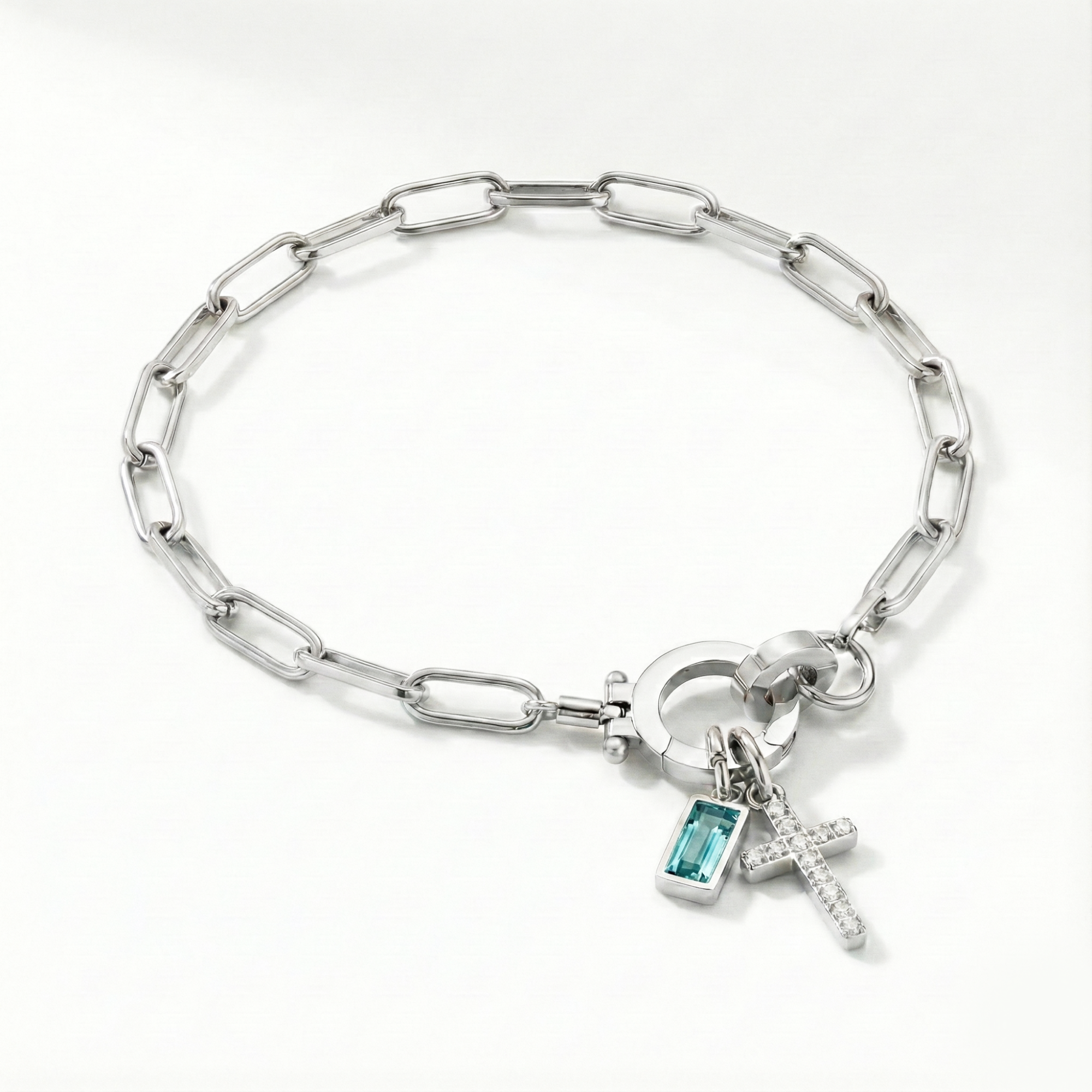 Pulseira Elos Cruz com Pedra do Mês