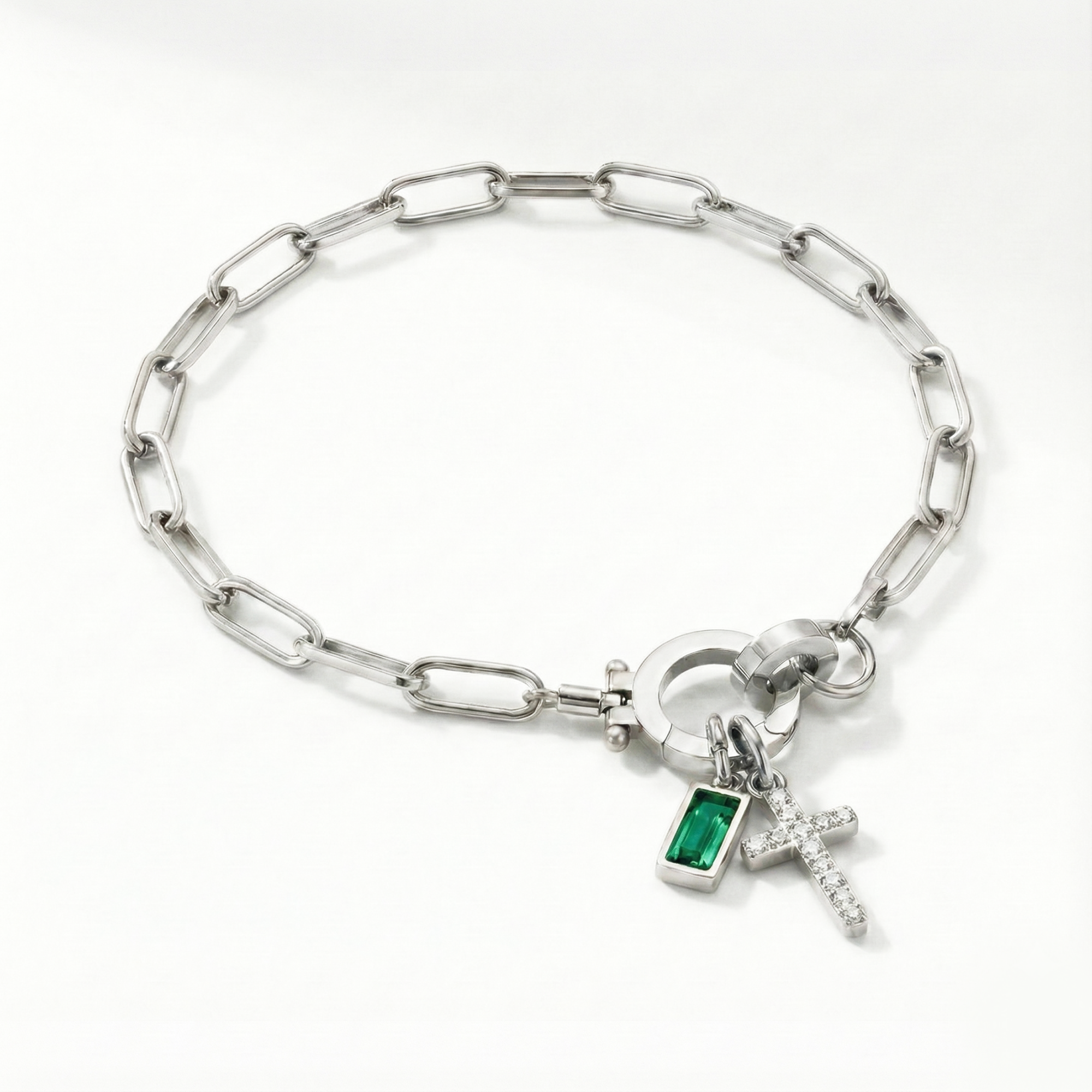 Pulseira Elos Cruz com Pedra do Mês