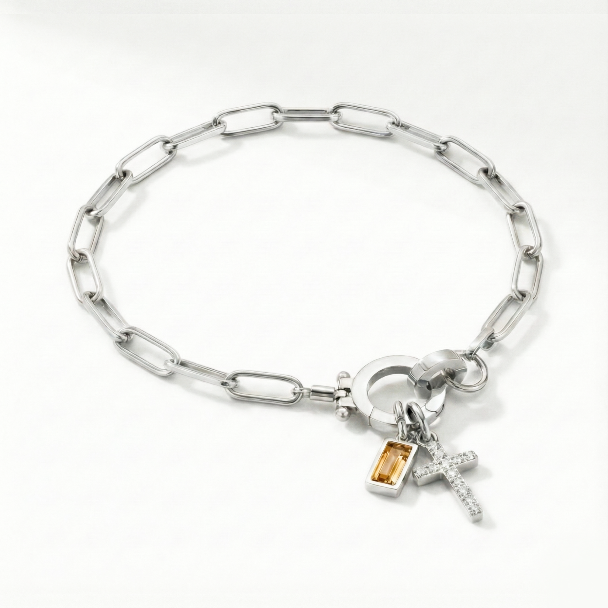 Pulseira Elos Cruz com Pedra do Mês