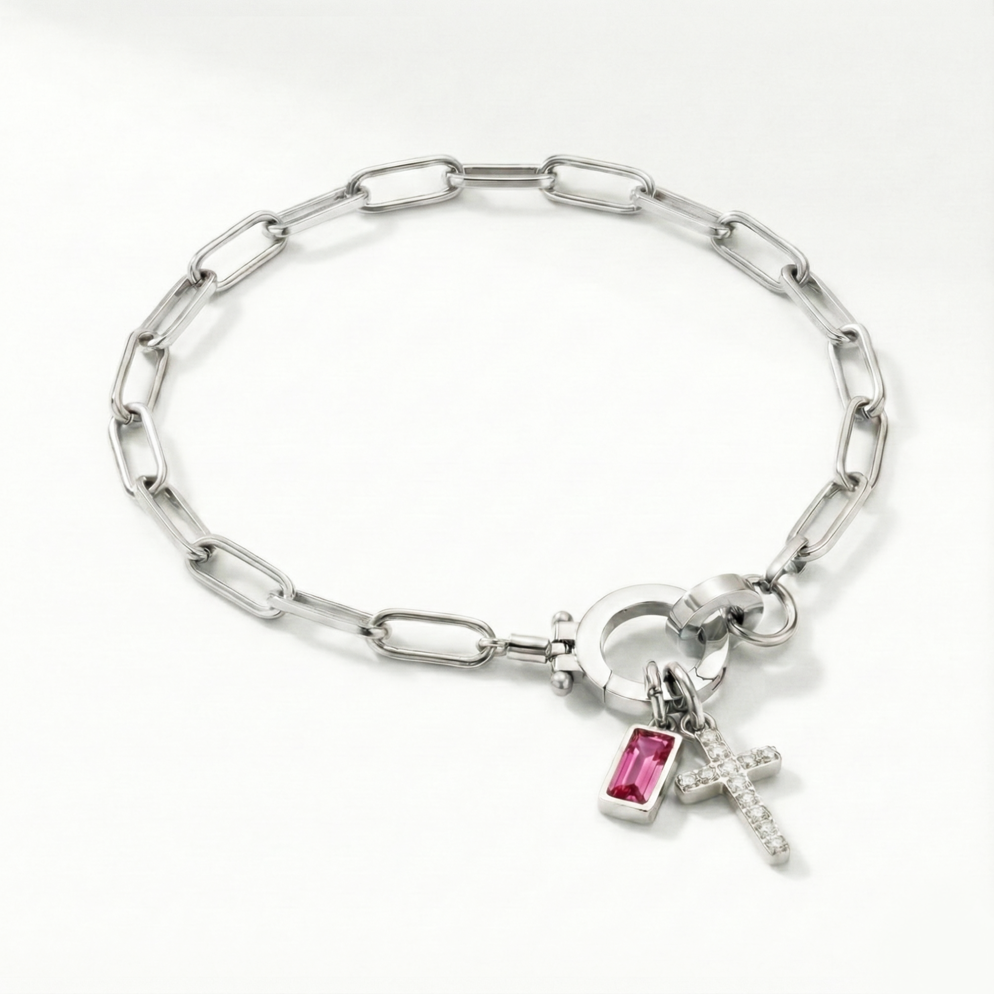 Pulseira Elos Cruz com Pedra do Mês