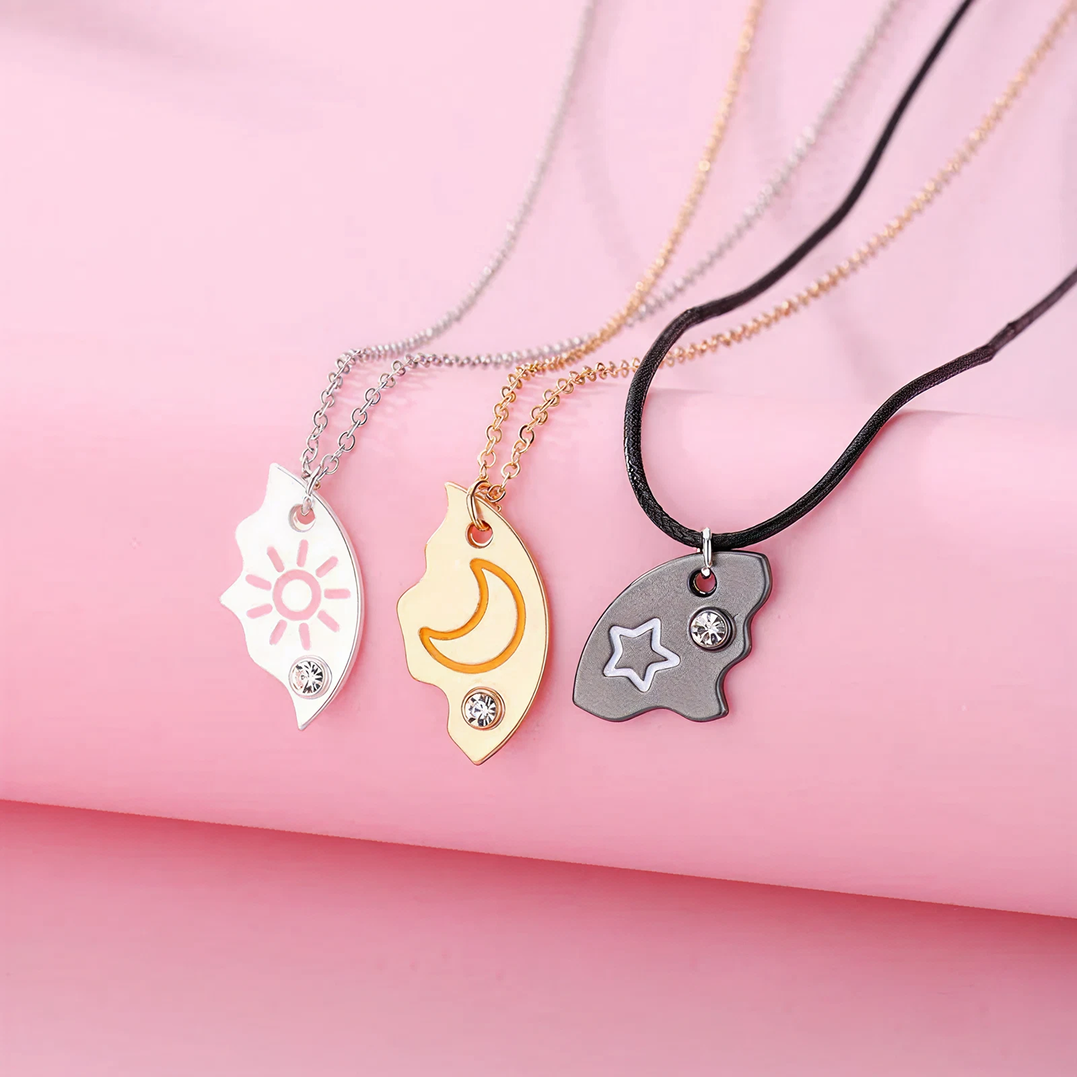 Magnetic Rhinestone Star, Moon & Sun Necklaces (3pc)